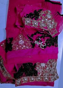 Dark Rani Colotlr Designer Saree With Blouse