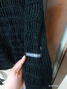 Black Crochet Knit Hoodie