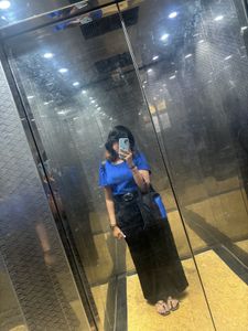 Blue Ruffle Sleeves Top