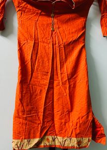 Orange Geometric Button-Down Top With Duppatta
