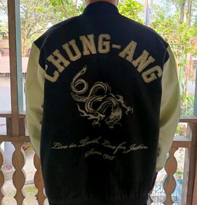 LEATHER VARSITY JACKET BY CHUNGANG UNIVERSITY