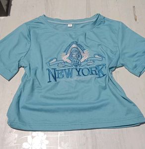 Cute Blue Graphic Crop Top
