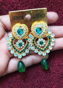 Green Heart Dangle Earrings
