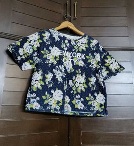 Women Blue Oversized Floral Printed Casual Top
