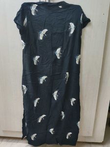 Crane Print Top And Teal Blue Colour Kurta