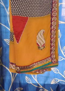 Indian Sari - Yellow, Red, &amp; White