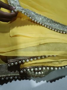 Yellow Saree with Pearl Border