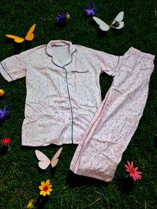 Pink Cotton Printed Night Suit for Women