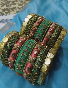 Name Customized Bangles With Lakshmi Coins