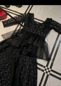 Elegant Black Sheer Overlay Lehenga