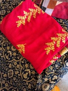 Red &amp; Gold Embroidered Saree