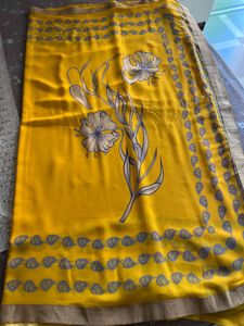 Elegant Yellow Floral Saree with blouse