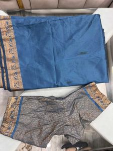 Elegant Blue Saree with Gold Border