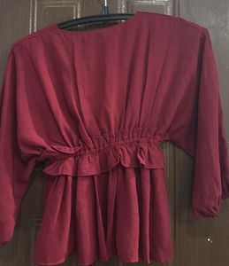 Maroon Snitched Waist Top