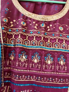 Maroon &amp; Gold Anarkali Dress