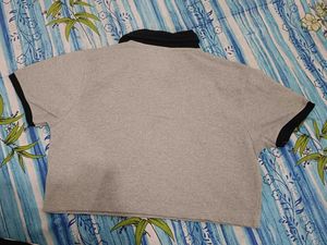 Grey &amp; Black Cropped Polo Shirt
