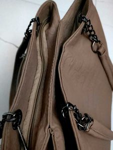 Brown Chain-Accent Tote Bag