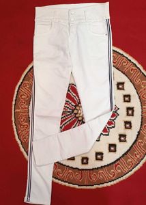 White Jeans with Striped Detail