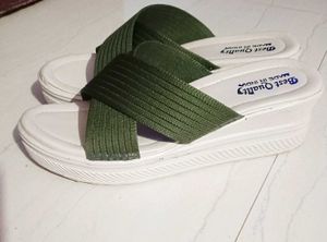 Olive Green Crisscross Wedge Sandals