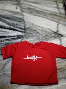 Red 'Beautiful' Crop Teshirt
