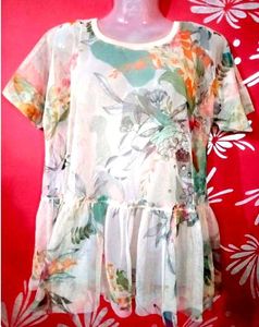 Floral Print Sheer Layering Transparent Top