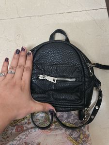Mini Black Backpack with Chain Detail