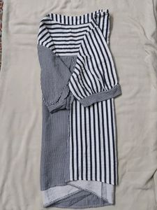Blue Thin-thick Strip Design Top For Women