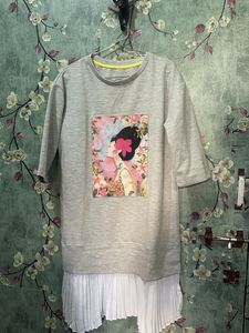 Korean Grey Graphic Print T-Shirt Dress