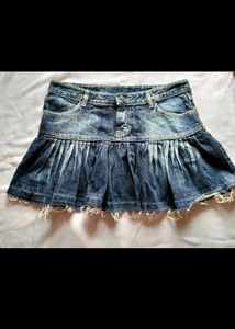 Y2k Cute Pleated Denim Skirt