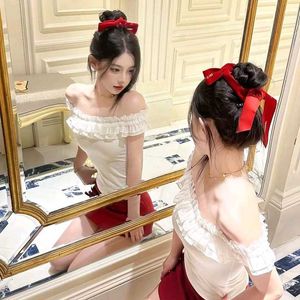 y2k cute white and red co ords set