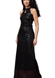Elegant Black Sequin Halter Gown