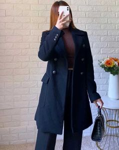 Black Double Breasted Long Coat
