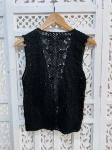 Black Sleeveless Crochet Vest B
