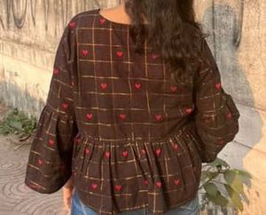 Cute Plaid Heart Print Top