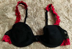 ❤️🖤Black Mesh Bra with Crimson Red Lace