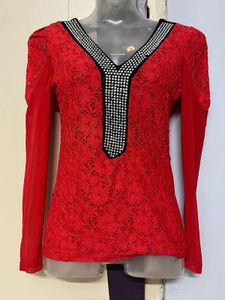 Yk2 Pinterest Red Lace Long Sleeve Top
