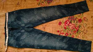 Leaf Print Denim Jeans