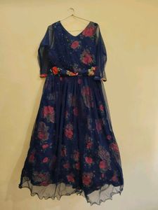 Elegant Blue Floral Gown Dress
