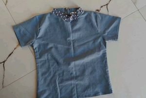 Cute Blue Beaded crop Top