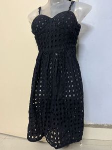 ZARA branded padded cute Black Eyelet Dress