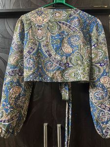 Paisley Print Tie-Front Top