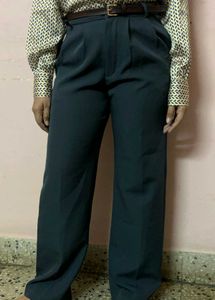 Grey Pleated Straight Fit Trousers