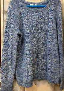 Blue Patterned Knit Sweater