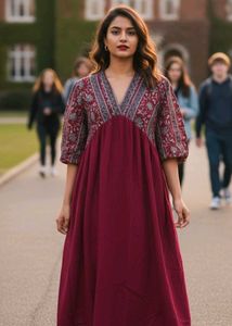 Sheetal Associates Magenta V-Neck Midi Dress