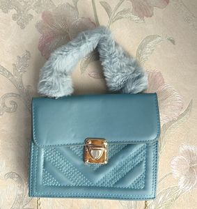 Blue Fur Sling Bag