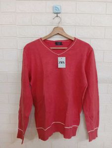 Zara Salmon V-Neck Sweater - M