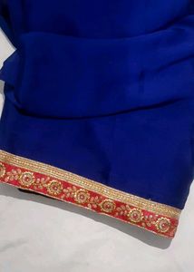 Elegant Blue Saree With Pink Pallu and Blouse