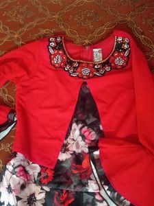 Girls Floral Dress - Red &amp; Black