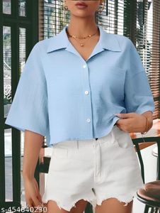 Cute Blue Crop Shirt