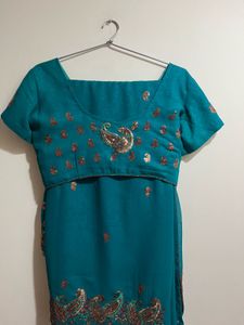 Peacock Green Saree With Details